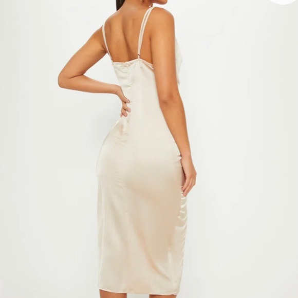 PrettyLittleThing: Strappy Satin Cowl Midi Dress - Picture 2 of 4